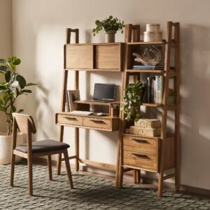 Seb Wall Desk with Bookcase Set 0